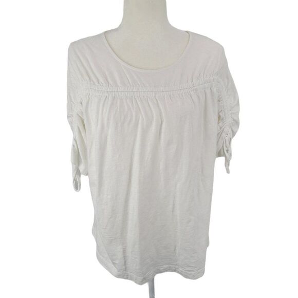 Eloquii Runched Sleeve Blouse White Tie 14/16 1X - Picture 1 of 5